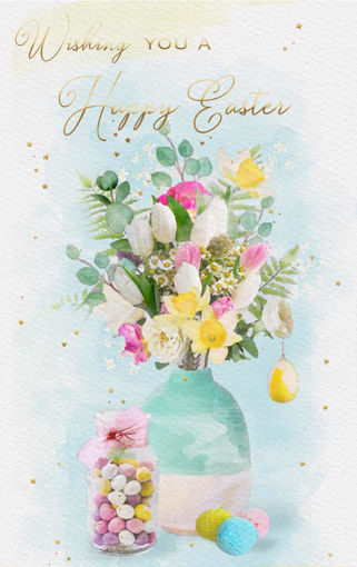 Picture of WISHING YOU A VERY HAPPY EASTER CARD W/FLOWERS&EASTER EGGS